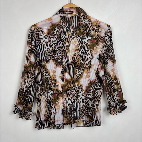 SIONI Women’s Pleated Animal Print Blouse XL Y2K Mobwife Ruffles - Picture 5 of 11